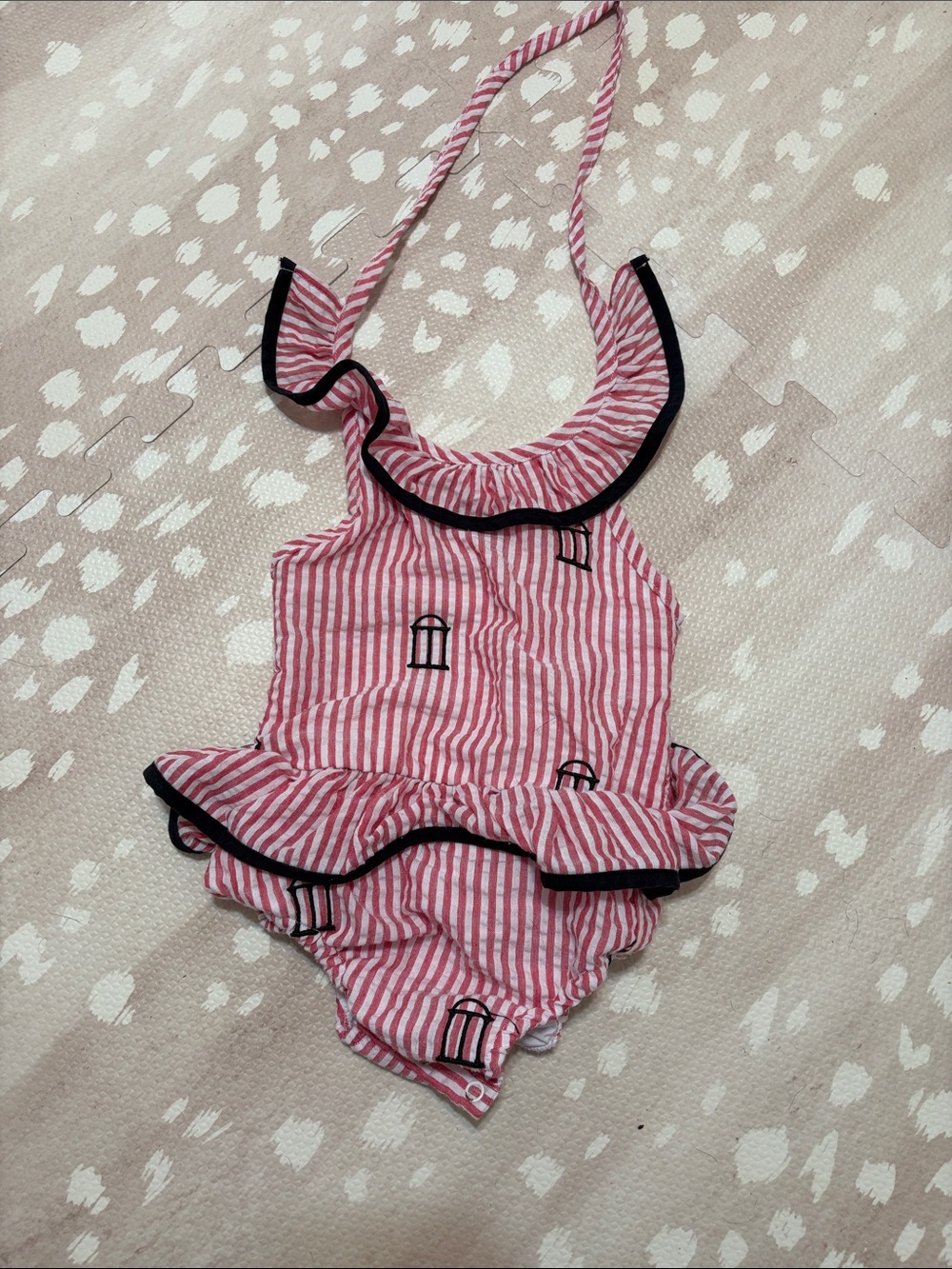 Kids Pink Striped Ruffle One-Piece Swimsuit